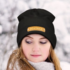 Custom Name Leather Patch Beanie Personalized Adult Winter Hat