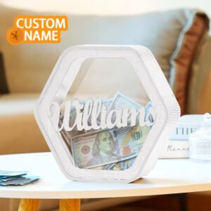 Custom Hexagonal Wood Piggy Bank with Name