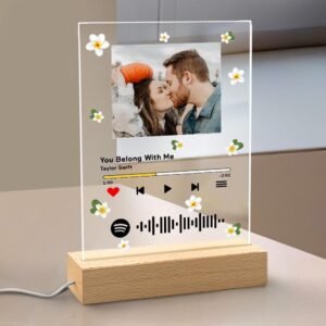 Custom Photo I am In Love Flowers Decorated Scannable Spotify Code Music Plaque Night Light