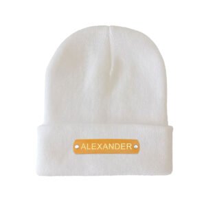 Custom Name Leather Patch Beanie Personalized Adult Winter Hat