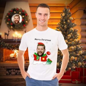 Custom Face T-shirt Personalised Photo T-shirt Gift For Women And Men Merry Christmas