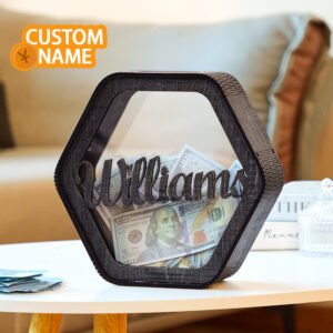 Custom Hexagonal Wood Piggy Bank with Name