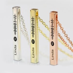 Personalized Custom Music Scan Song Spotify Code Necklace Flexible Square Shaped Bar Necklace Engraved Name Pendant Jewelry Gift