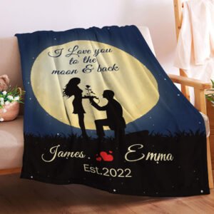 Custom Name Blanket Personalized I LOVE U TO THE MOON BACK Blanket Best Valentine's Day Gifts