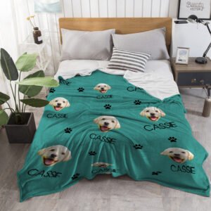 Custom Dog Face Blanket Dog Paws Personalized Pet Photo and Text Blanket