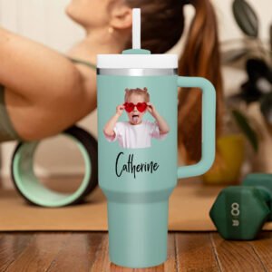 Personalized Text 40oz Insulated Mug with Handle and Straw Stainless Steel Custom Travel Cup Gift for Family Friends Couples