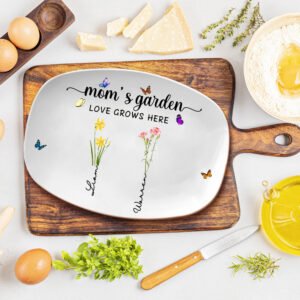 Personalized Birth Month Flowers Mom's Garden Platter Mom Floral Plate Gifts for Mom