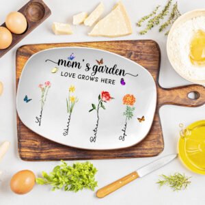 Personalized Birth Month Flowers Mom's Garden Platter Mom Floral Plate Gifts for Mom