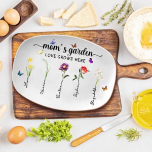 Personalized Birth Month Flowers Mom's Garden Platter Mom Floral Plate Gifts for Mom