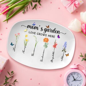 Personalized Birth Month Flowers Mom's Garden Platter Mom Floral Plate Gifts for Mom