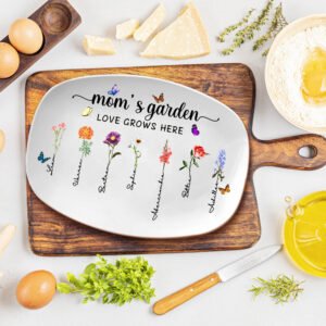 Personalized Birth Month Flowers Mom's Garden Platter Mom Floral Plate Gifts for Mom