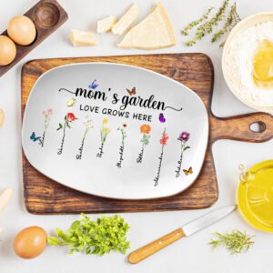 Personalized Birth Month Flowers Mom's Garden Platter Mom Floral Plate Gifts for Mom