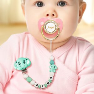 Custom Dummy Chain with Name Personalised Elephant Pacifier Clip for Boys Girls