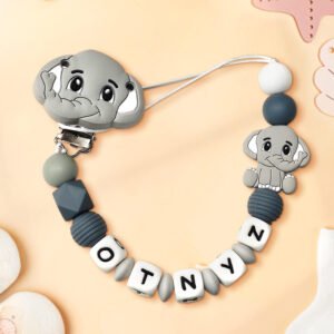 Custom Dummy Chain with Name Personalised Elephant Pacifier Clip for Boys Girls