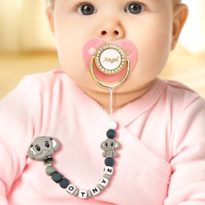 Custom Dummy Chain with Name Personalised Elephant Pacifier Clip for Boys Girls