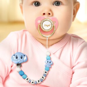 Custom Dummy Chain with Name Personalised Elephant Pacifier Clip for Boys Girls