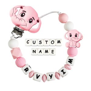 Custom Dummy Chain with Name Personalised Elephant Pacifier Clip for Boys Girls