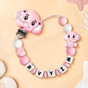 Custom Dummy Chain with Name Personalised Elephant Pacifier Clip for Boys Girls