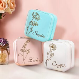 Personalized Birth Flower Jewelry Box Custom Jewelry Organizer Storage Gift for Her