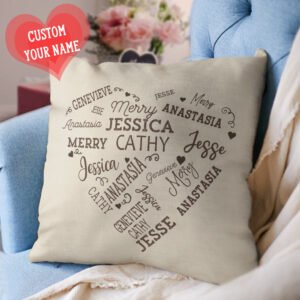 Custom Throw Pillow With Names Text Gifts for Her - Heart