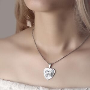 Women's Heart Photo Engraved Tag Necklace with Engraving Stainless Steel