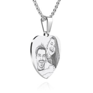 Women's Heart Photo Engraved Tag Necklace with Engraving Stainless Steel