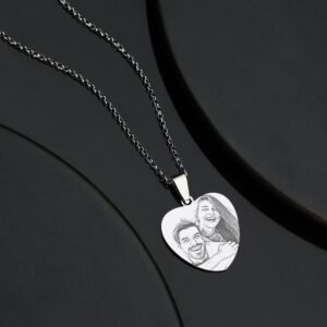 Women's Heart Photo Engraved Tag Necklace with Engraving Stainless Steel