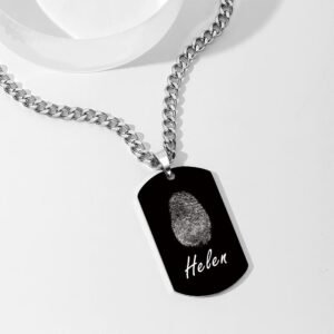 Custom Photo Necklace fingerprint Necklace Engraved Necklace Men's Necklace Gift For Boyfriend