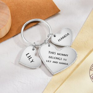 Custom Heart Photo Text Keychain with Small Heart Pendant Mother's Day Gifts