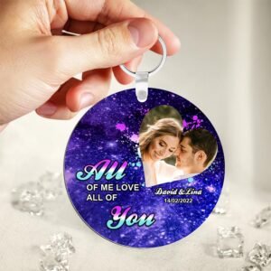 Custom Photo Engraved Keychain Round For Couples On Valentines Day