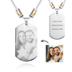 Personalized Square Photo Necklace With Engraved Beads Pendant Gifts For Lovers