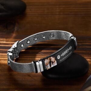 Gift for Him Photo Bracelet Spotify Code Bracelet Metal Bracelet Scannble Music Gift