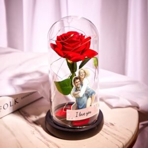 Custom Photo Text Eternal Rose Flower Glass Cover LED Night Light Romantic Simulation Gift For Her Wedding Gift