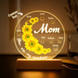 Personalized Sunflower Lamp for Mom - Custom Name Acrylic Night Light 3D Room Decor Desk Lamp