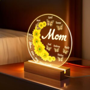 Personalized Sunflower Lamp for Mom - Custom Name Acrylic Night Light 3D Room Decor Desk Lamp