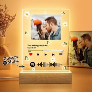 Custom Photo I am In Love Flowers Decorated Scannable Spotify Code Music Plaque Night Light