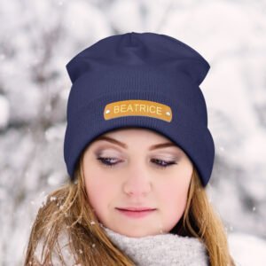 Custom Name Leather Patch Beanie Personalized Adult Winter Hat