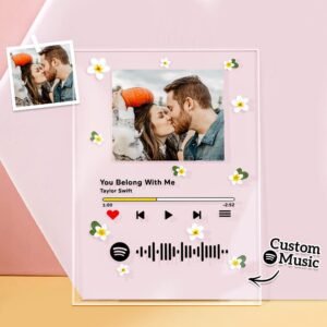 Custom Photo I am In Love Flowers Decorated Scannable Spotify Code Music Plaque Night Light