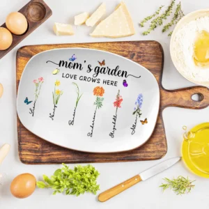 Personalized Birth Month Flowers Mom's Garden Platter Mom Floral Plate Gifts for Mom